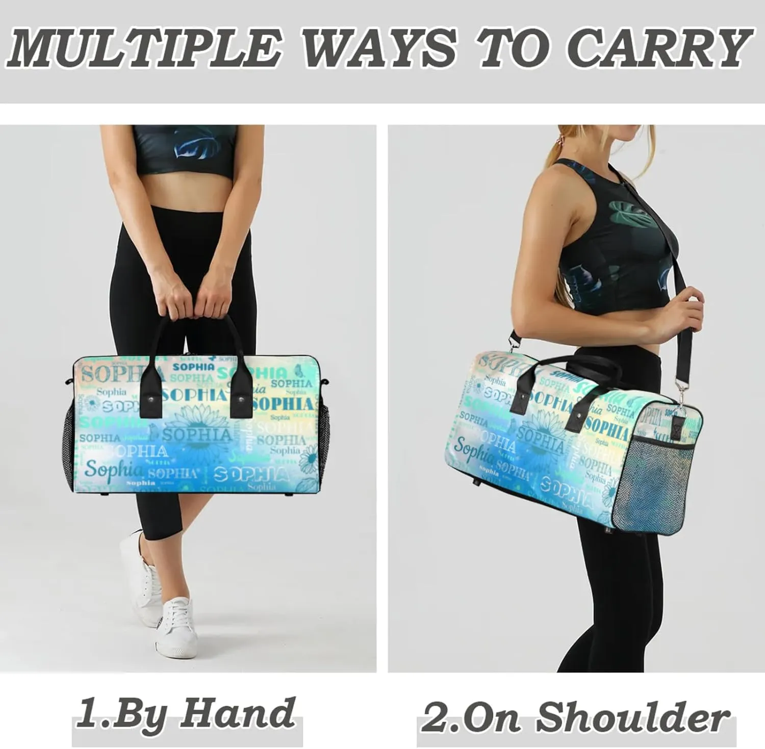 Personalized Dance Bag Gym Bag Teens, Custom Name Sport Ballet Dance Gear Fitness Duffle Gym Bag Travel Weekender Lightweight Bags, Gradient Light Blue with Floral