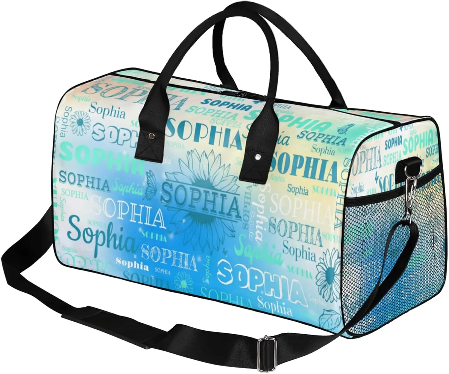 Personalized Dance Bag Gym Bag Teens, Custom Name Sport Ballet Dance Gear Fitness Duffle Gym Bag Travel Weekender Lightweight Bags, Gradient Light Blue with Floral