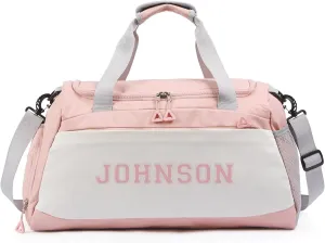 Personalized Duffel Bag Custom Sport Gym Travel Bags Embroidered Name Text Customized Dry Wet Separated Weekend Waterproof Bag for Women Men (A-pink)