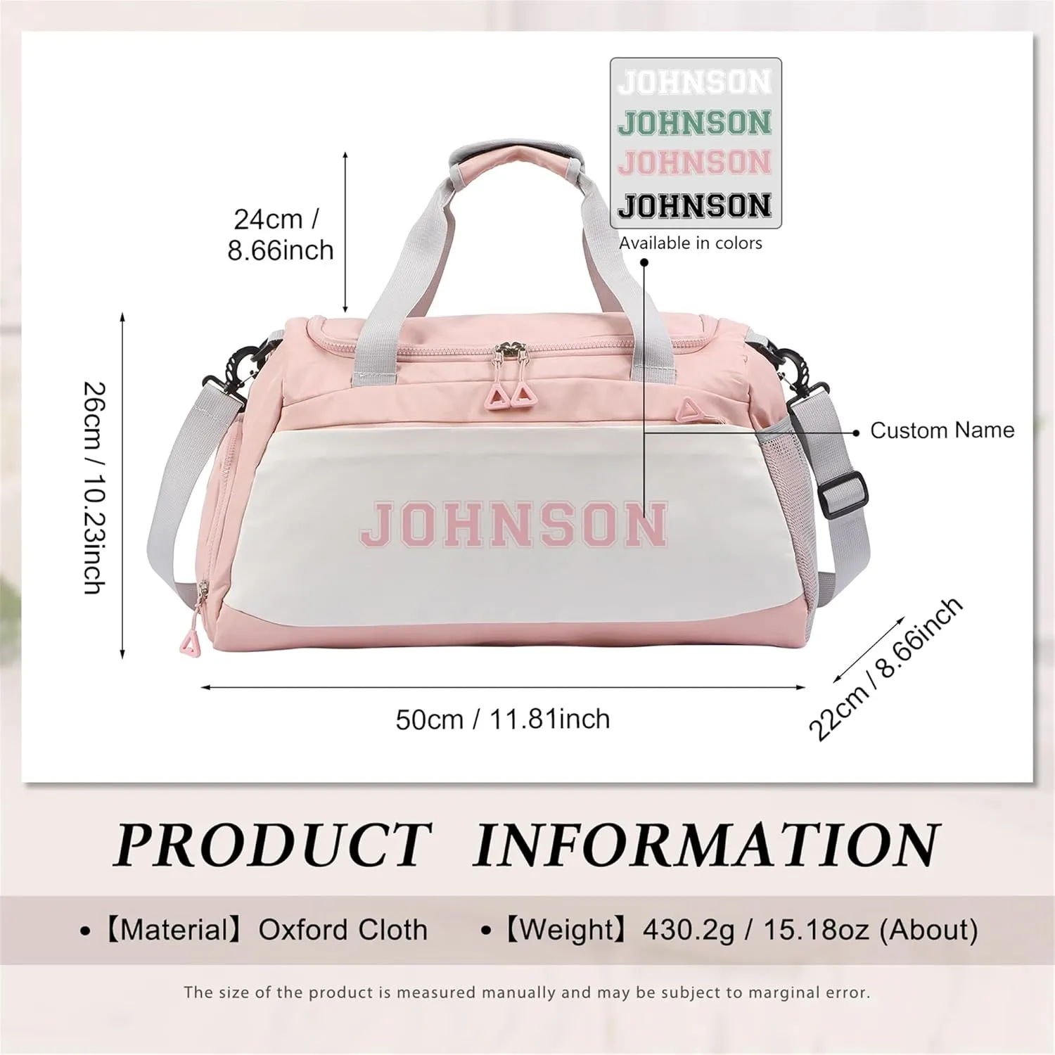 Personalized Duffel Bag Custom Sport Gym Travel Bags Embroidered Name Text Customized Dry Wet Separated Weekend Waterproof Bag for Women Men (A-pink)