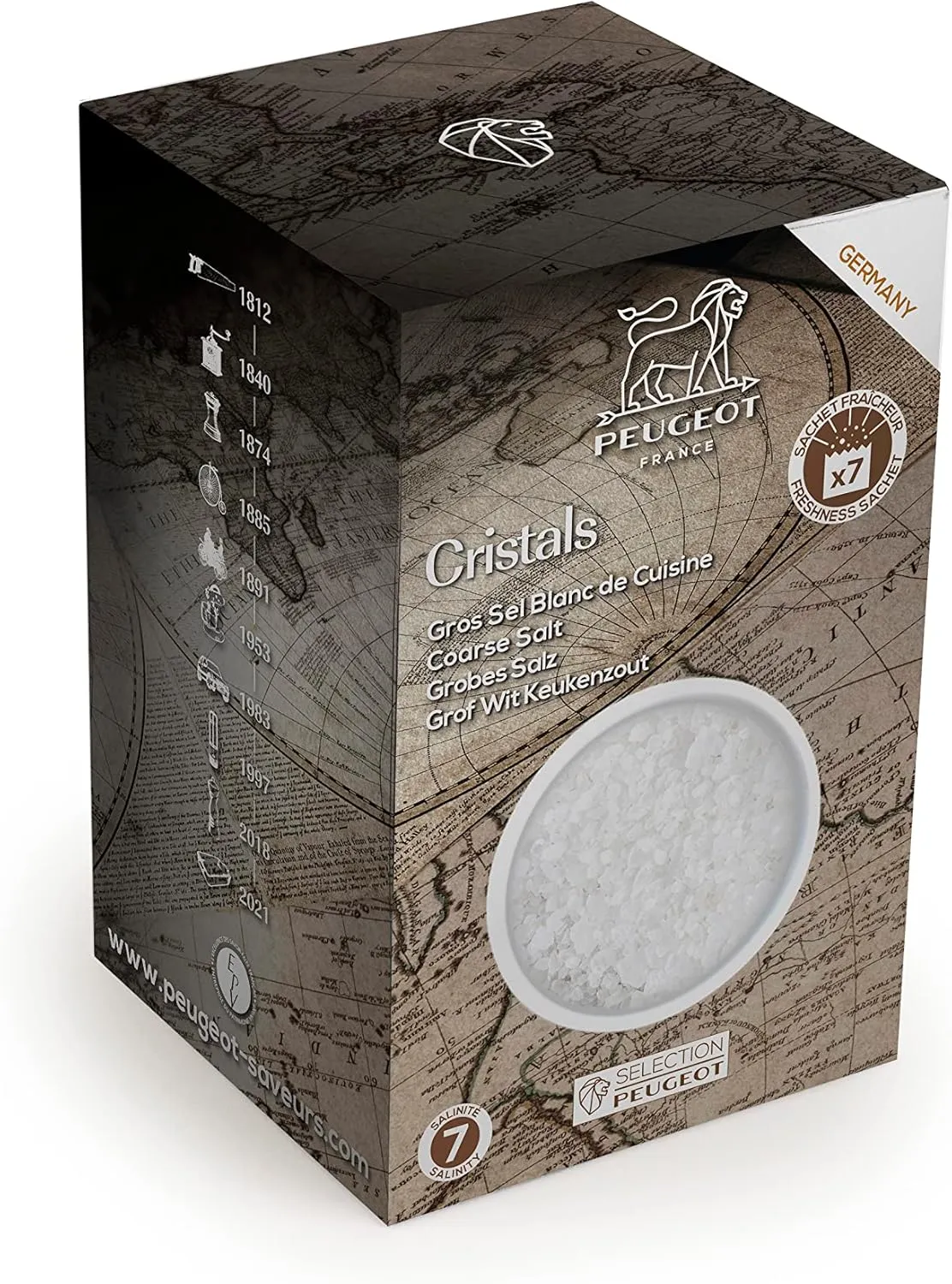 Peugeot Coarse Dry White Salt, 350g - 7 fresh sachets of 50g