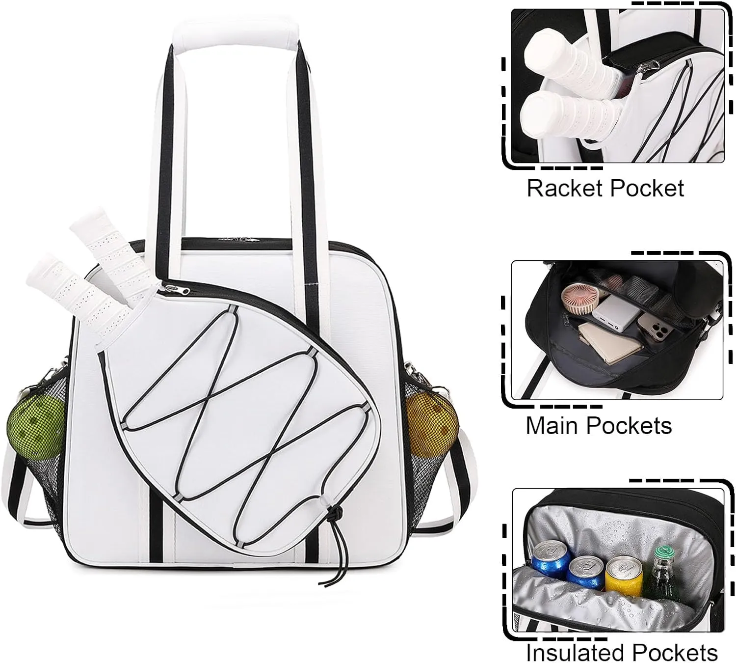 Pickleball Bag, Pickleball Bags for Women Men Teens with Waterproof Pocket & Fence Hook, Pickleball Tote Bag