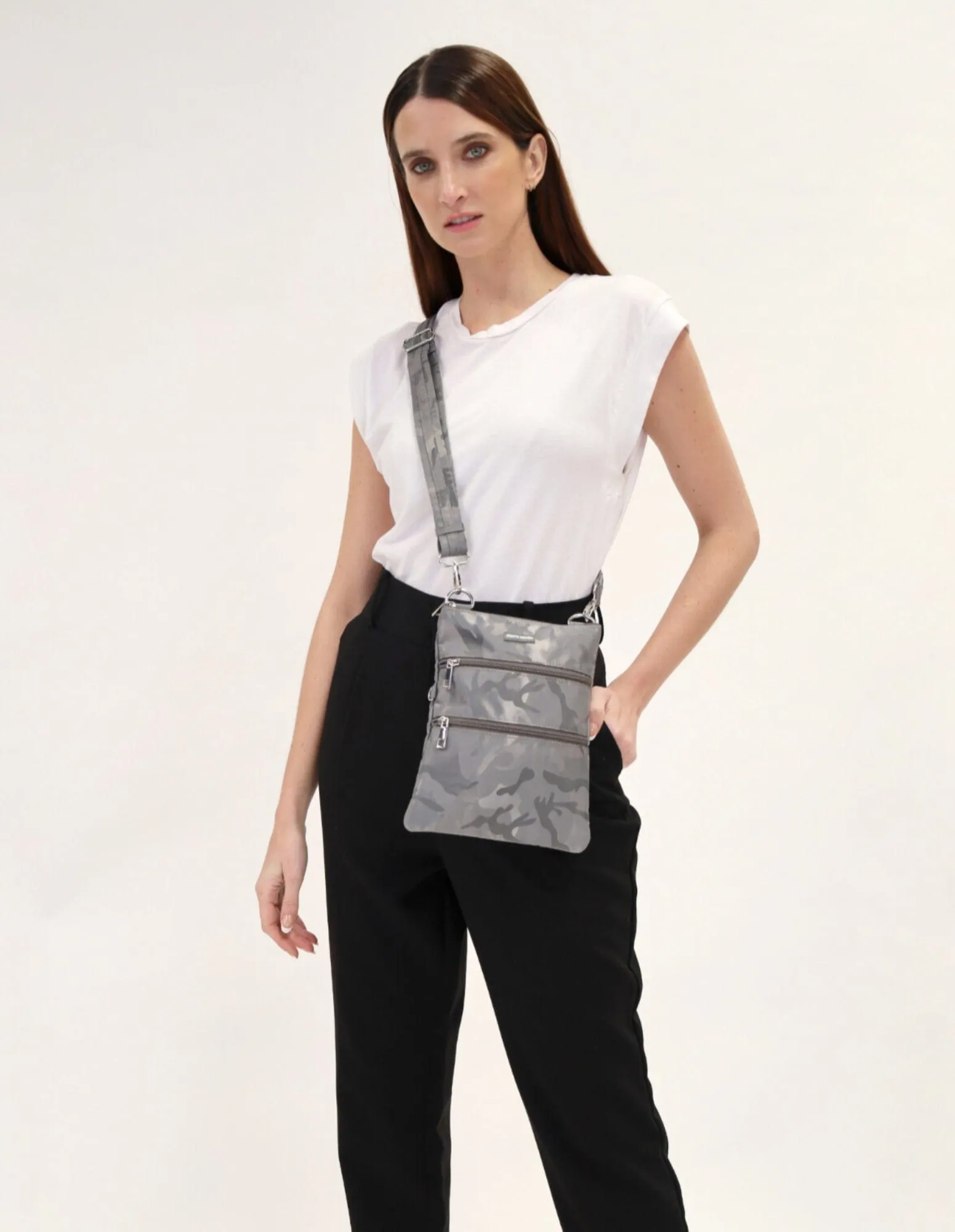 Pierre Cardin Nylon Anti-Theft Cross Body Bag in Grey-Camo