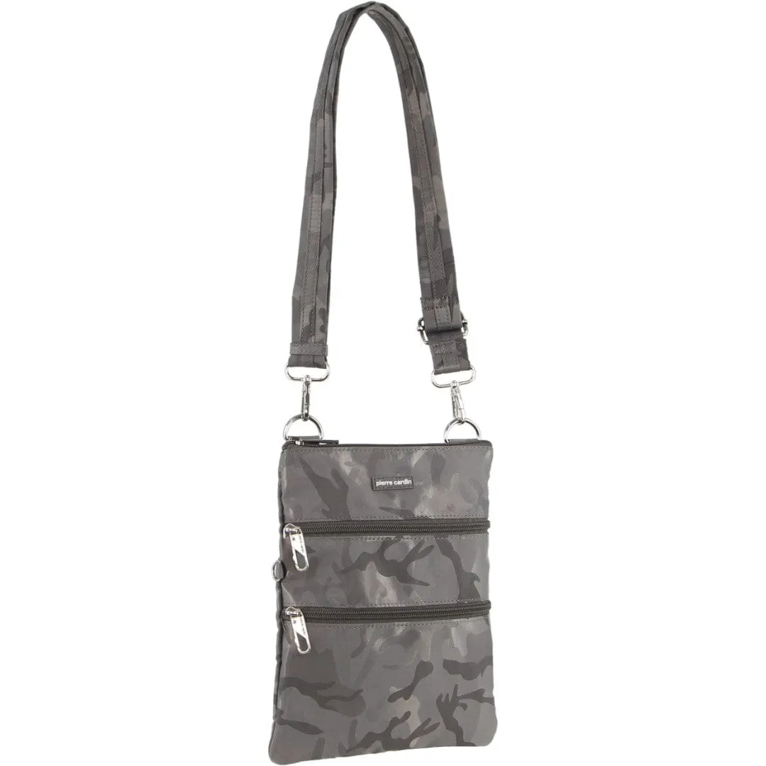 Pierre Cardin Nylon Anti-Theft Cross Body Bag in Grey-Camo