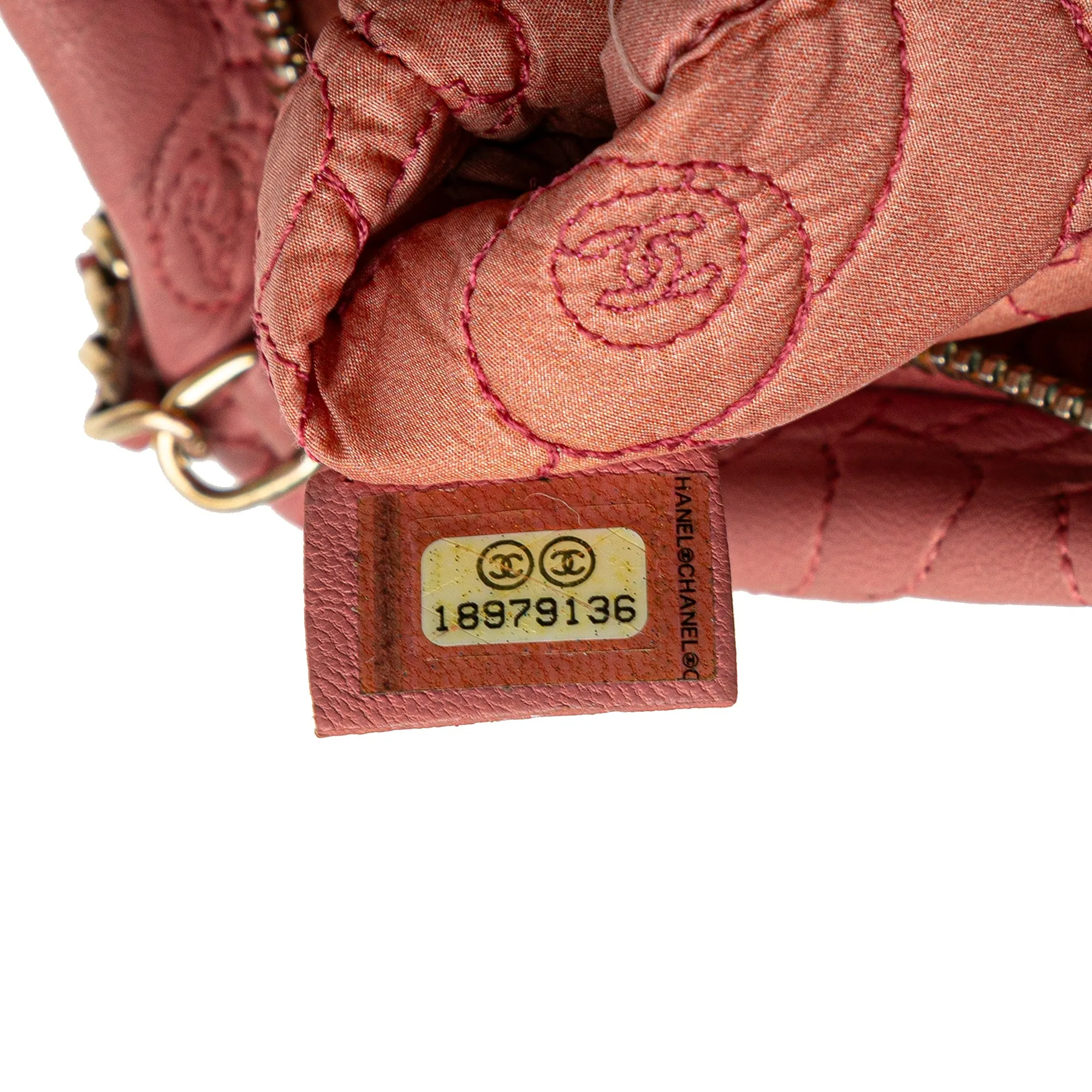 Pink Chanel Embossed Lambskin Camellia Chain Pochette Shoulder Bag