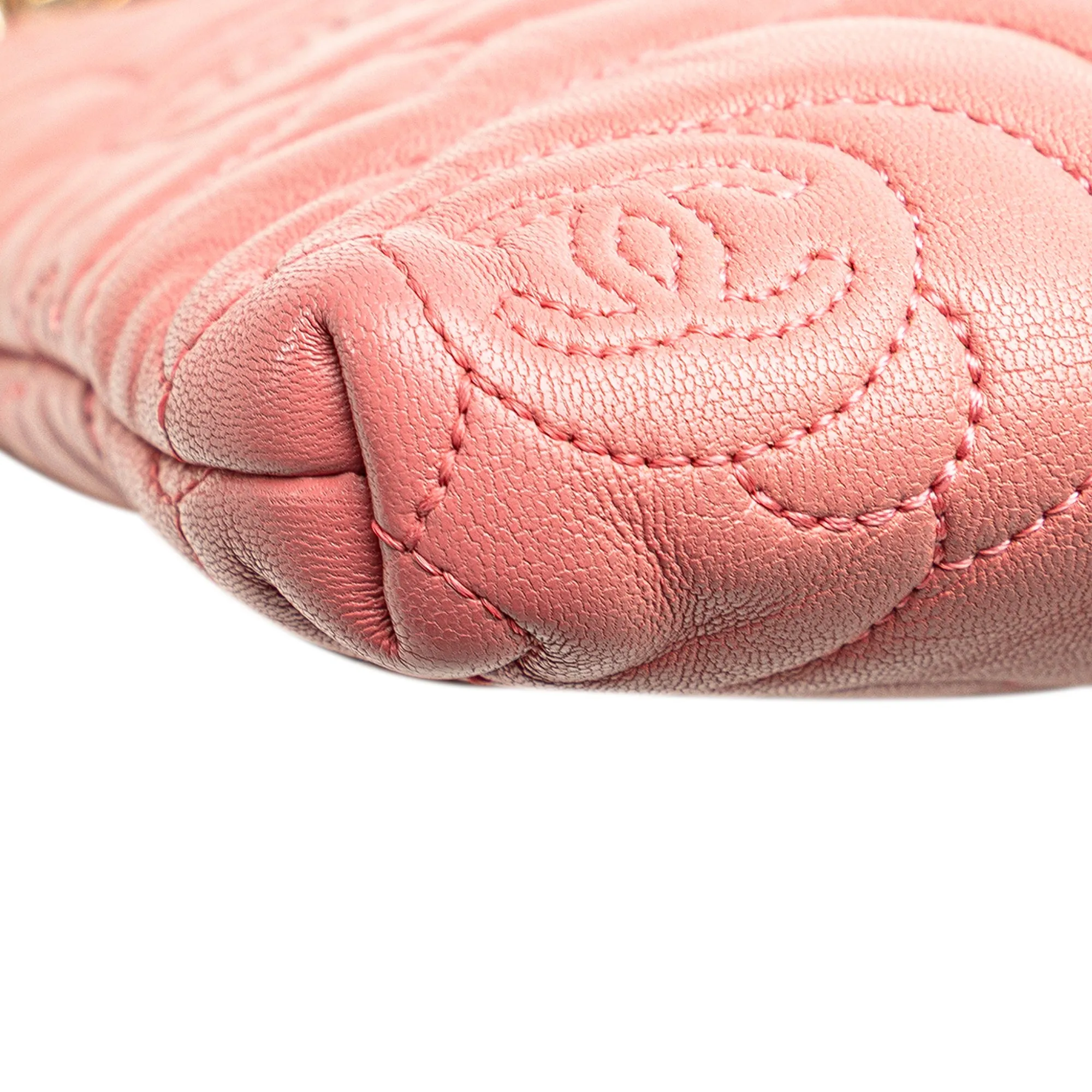 Pink Chanel Embossed Lambskin Camellia Chain Pochette Shoulder Bag