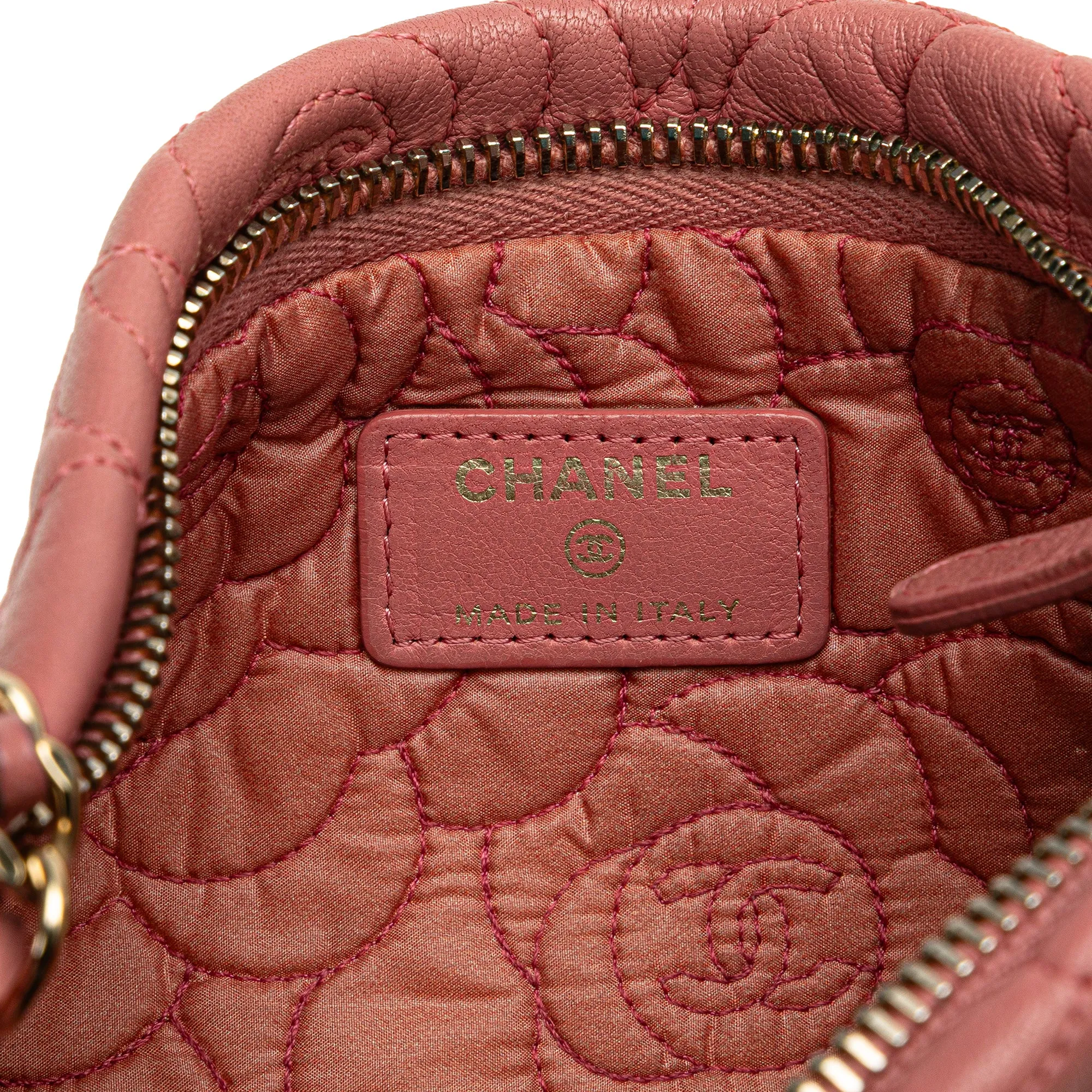 Pink Chanel Embossed Lambskin Camellia Chain Pochette Shoulder Bag