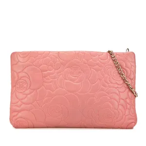 Pink Chanel Embossed Lambskin Camellia Chain Pochette Shoulder Bag