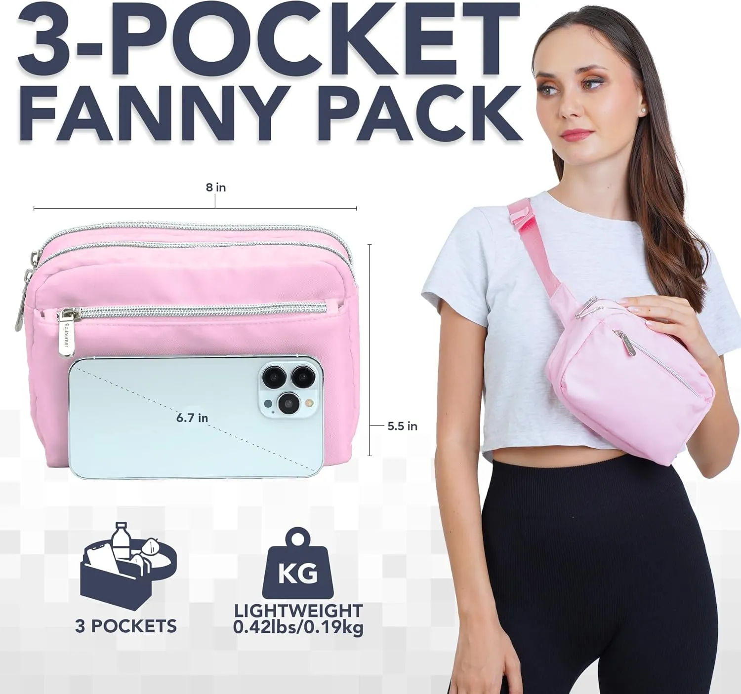 Pink Crossbody Belt Bag for Women – Stylish Fanny Pack, Functional and Fashion Waist Packs for Travel, Festivals, and Everyday Use