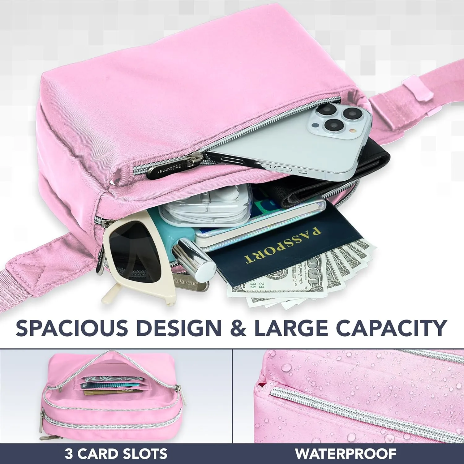 Pink Crossbody Belt Bag for Women – Stylish Fanny Pack, Functional and Fashion Waist Packs for Travel, Festivals, and Everyday Use