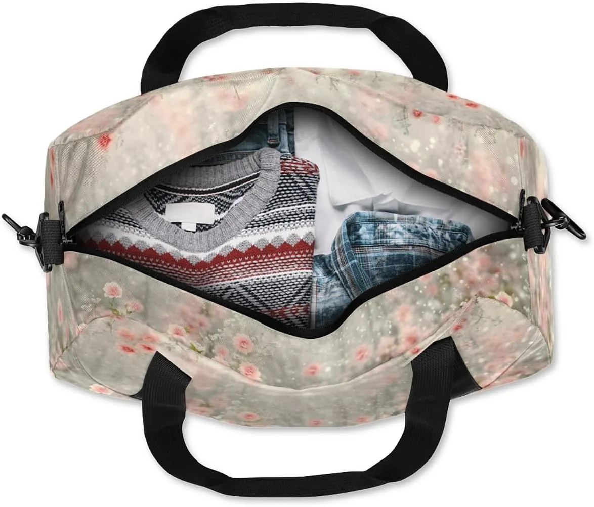 Pink Flower Floral Kids Duffle Bag Boys Girls Small Sport Dance Gym Bag for Overnight Travel Weekender Carry On