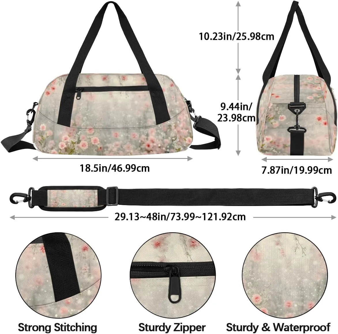 Pink Flower Floral Kids Duffle Bag Boys Girls Small Sport Dance Gym Bag for Overnight Travel Weekender Carry On