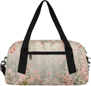 Pink Flower Floral Kids Duffle Bag Boys Girls Small Sport Dance Gym Bag for Overnight Travel Weekender Carry On