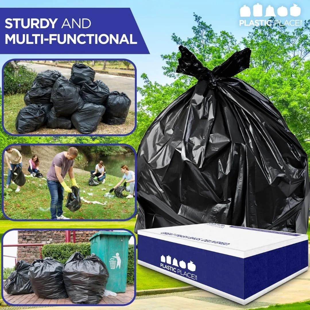 Plasticplace 55-60 Gallon Trash Bags │ 1.2 Mil │ Black Heavy Duty Garbage Can Liners │ 38” x 58” (50 Count)