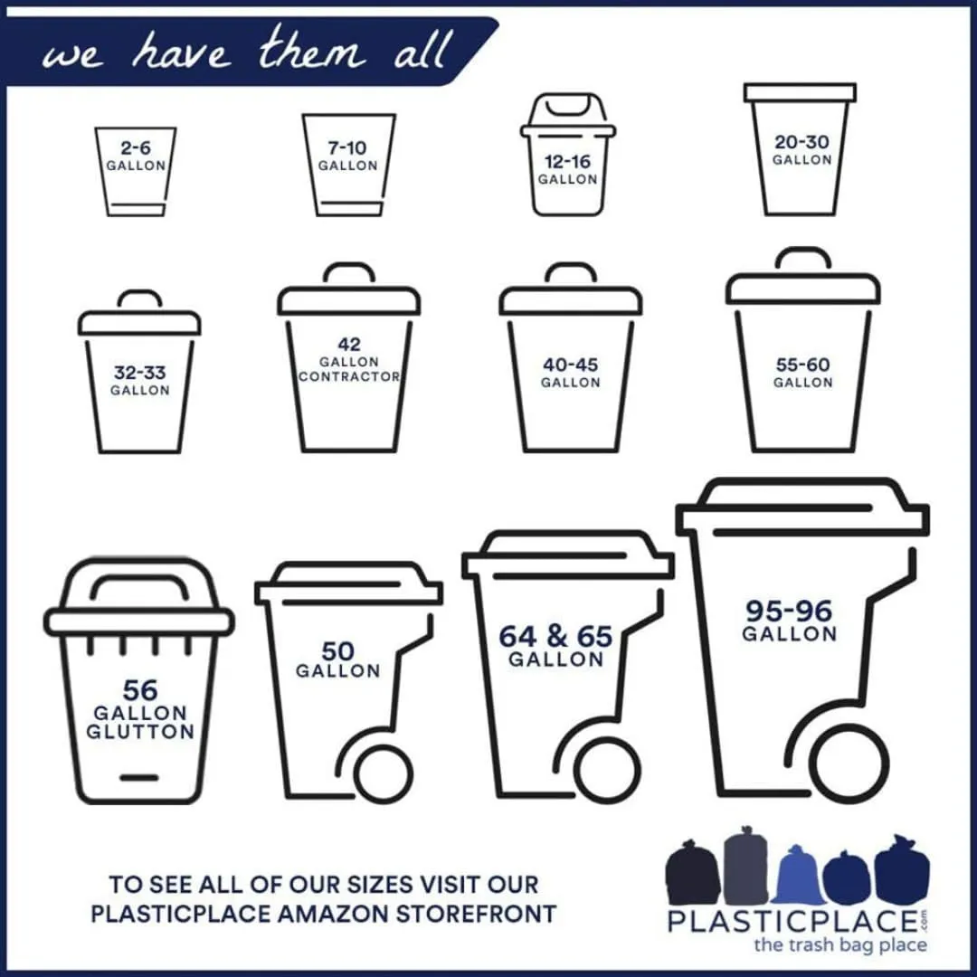 Plasticplace 55-60 Gallon Trash Bags │ 1.2 Mil │ Black Heavy Duty Garbage Can Liners │ 38” x 58” (50 Count)