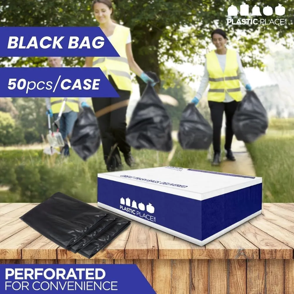 Plasticplace 55-60 Gallon Trash Bags │ 1.2 Mil │ Black Heavy Duty Garbage Can Liners │ 38” x 58” (50 Count)