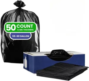 Plasticplace 55-60 Gallon Trash Bags │ 1.2 Mil │ Black Heavy Duty Garbage Can Liners │ 38” x 58” (50 Count)