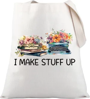 PLITI Writer Gift Author Gift Novelist Gift Writing Lover Gift I Make Stuff Up Typewriter Tote Bag For Women
