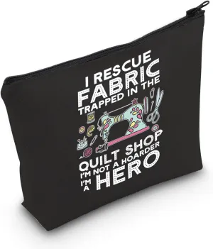 POFULL Quilting Gift I Rescue Fabric Trapped in the Quilt Shop Zipper Pouch Bag For Women Seamstresses Gift