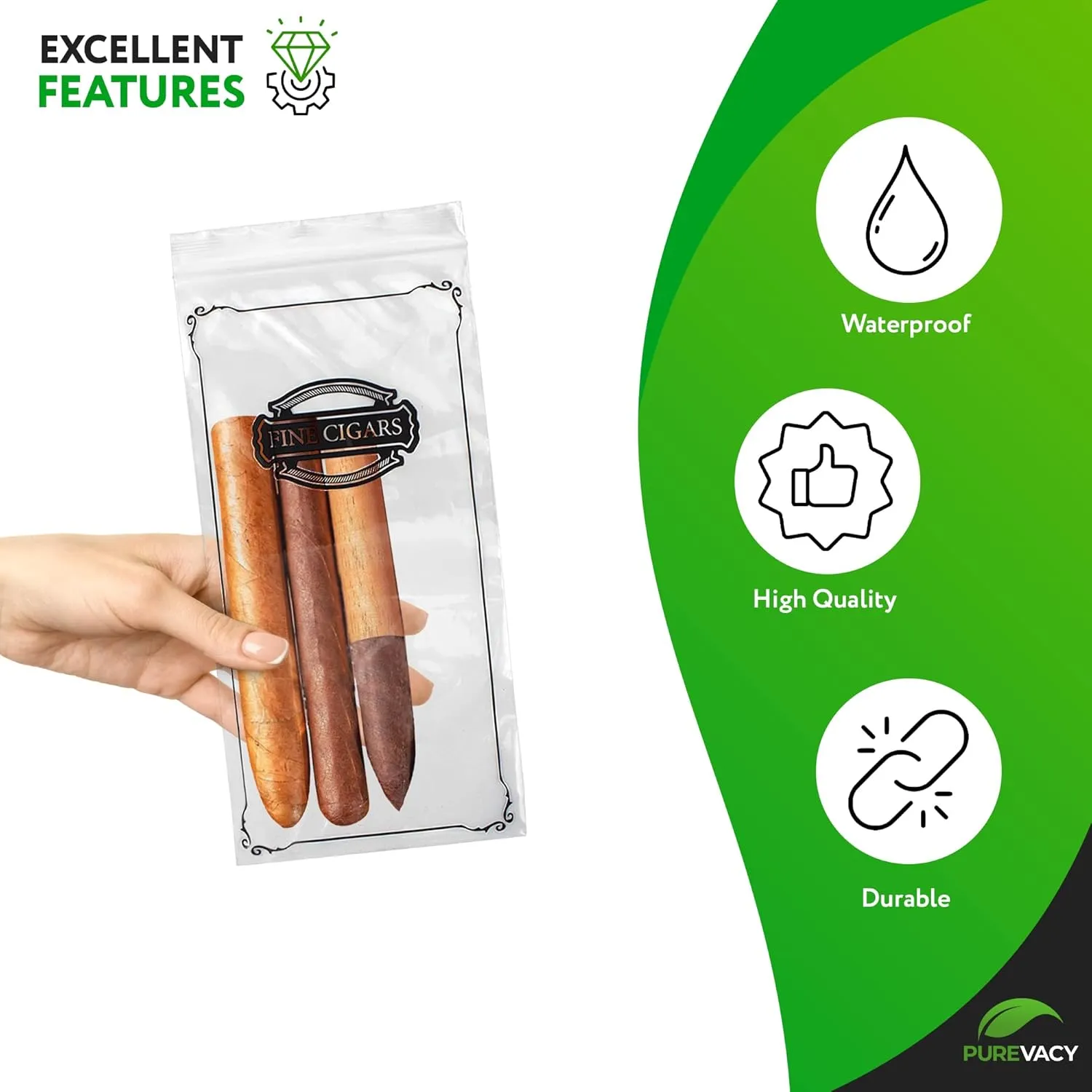 Poly Zipper Cigar Bags 5 x 10, Pack of 100 Fine Clear Plastic for Cigars, 2 Mil Thick, Tamper-Proof Small Reclosable Zip for Safe Storage