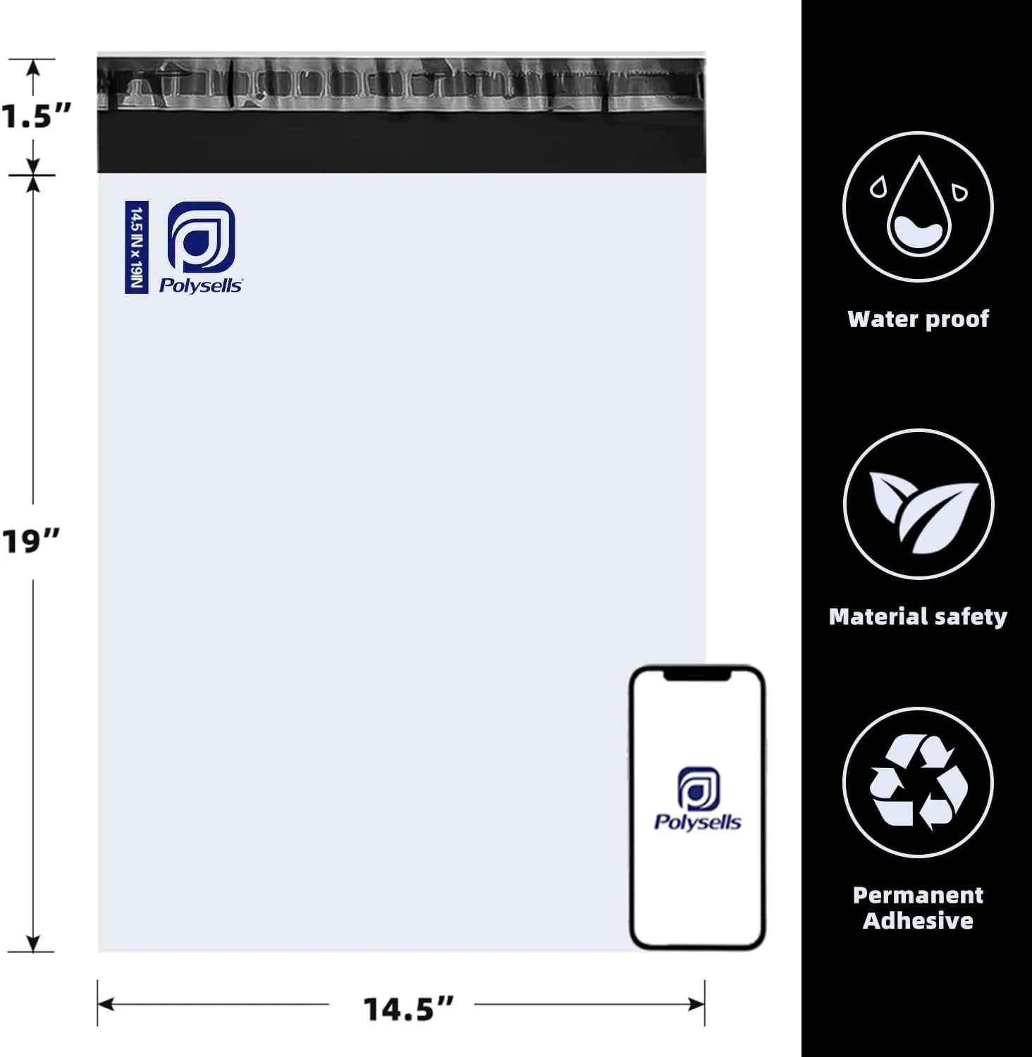 POLYSELLS Poly Mailers Shipping Envelopes, Strong Adhesive Sealing, Waterproof, and Tear-resistant Postal Mailing Bags for Clothing, Books, and Accessories (White, 14.5x19 Inch, 100 pcs)