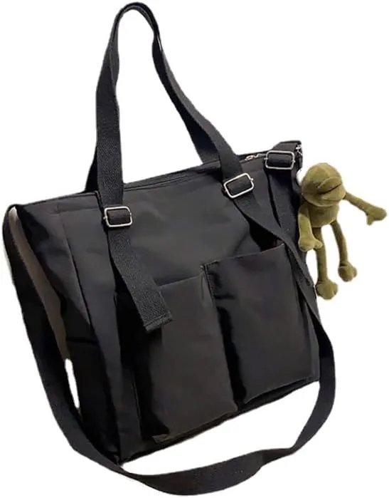 Pooyikoi Women Canvas Tote Bag Waterproof Nylon Multi Pocket Shoulder Bags Solid Crossbody Large Capacity Tote Shoulder Bags