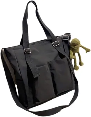 Pooyikoi Women Canvas Tote Bag Waterproof Nylon Multi Pocket Shoulder Bags Solid Crossbody Large Capacity Tote Shoulder Bags