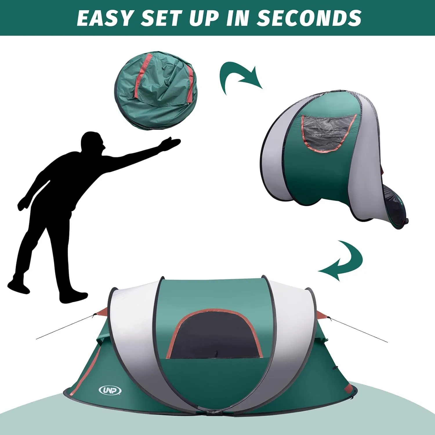 Pop-up Tent, 3 Person Camping Tent, Instant Portable Beach Tent, Easy Pop Up Shade Tents 2 Doors for Camping Hiking & Traveling with Carrying Bag