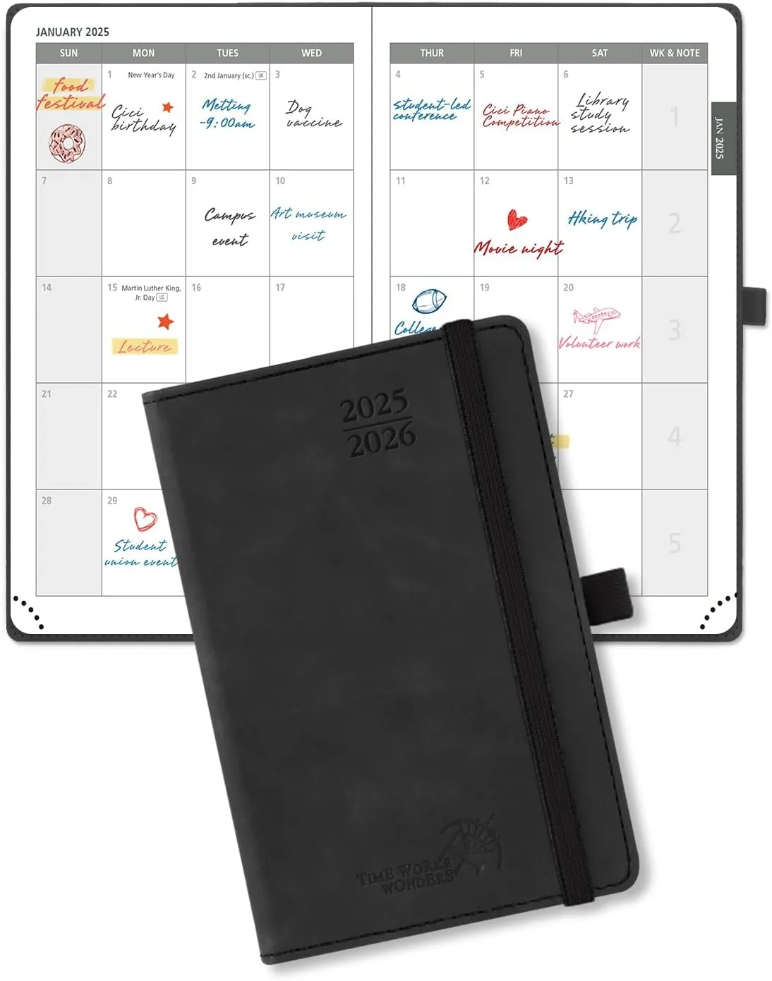 POPRUN Monthly Planner 2025-2026 (Pocket Size-4''x 6.25'' Hard Cover) - 2 Year Pocket Calendar Book for Purse (Jan.2025 - Dec. 2026), 100 GSM Thick Paper - Black