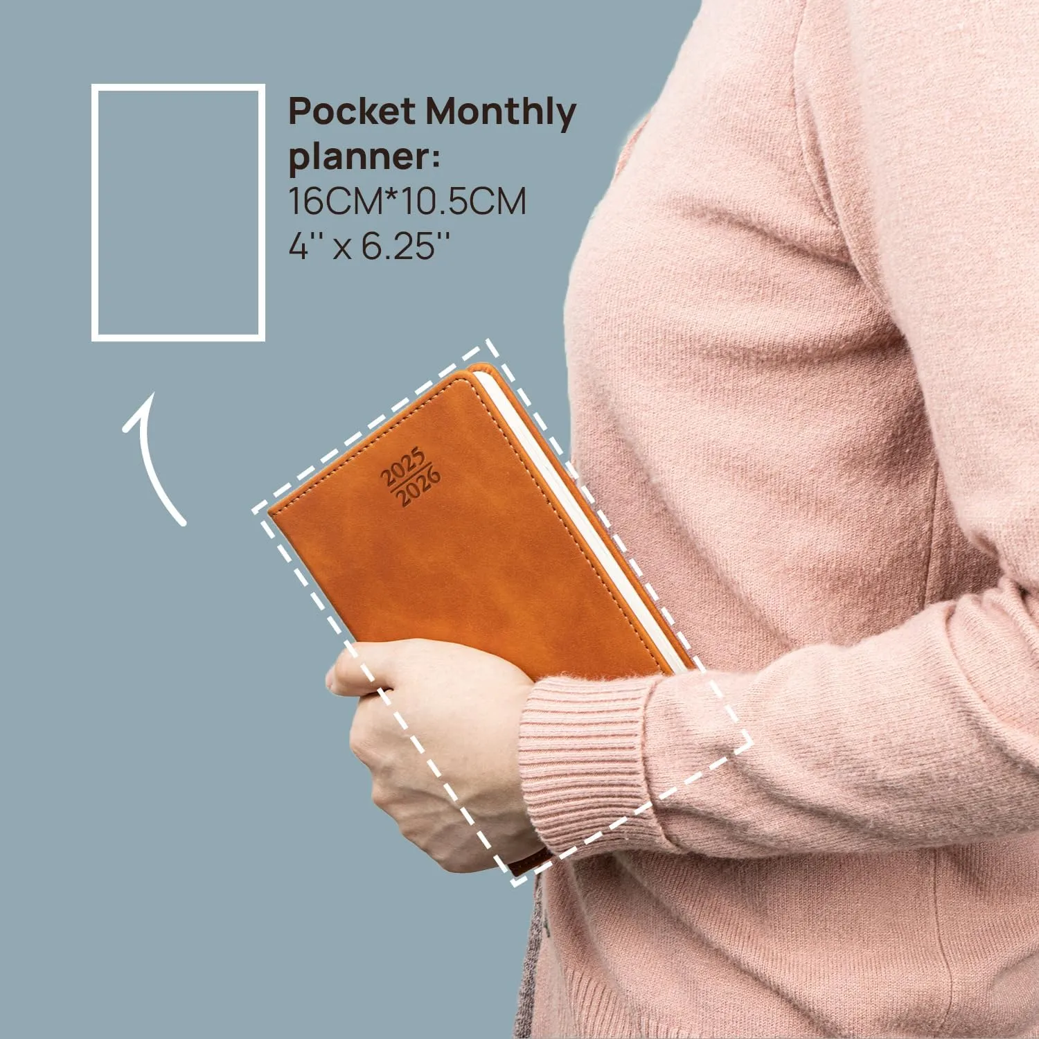 POPRUN Monthly Planner 2025-2026 (Pocket Size-4''x 6.25'' Hard Cover) - 2 Year Pocket Calendar Book for Purse (Jan.2025 - Dec. 2026), 100 GSM Thick Paper - Black