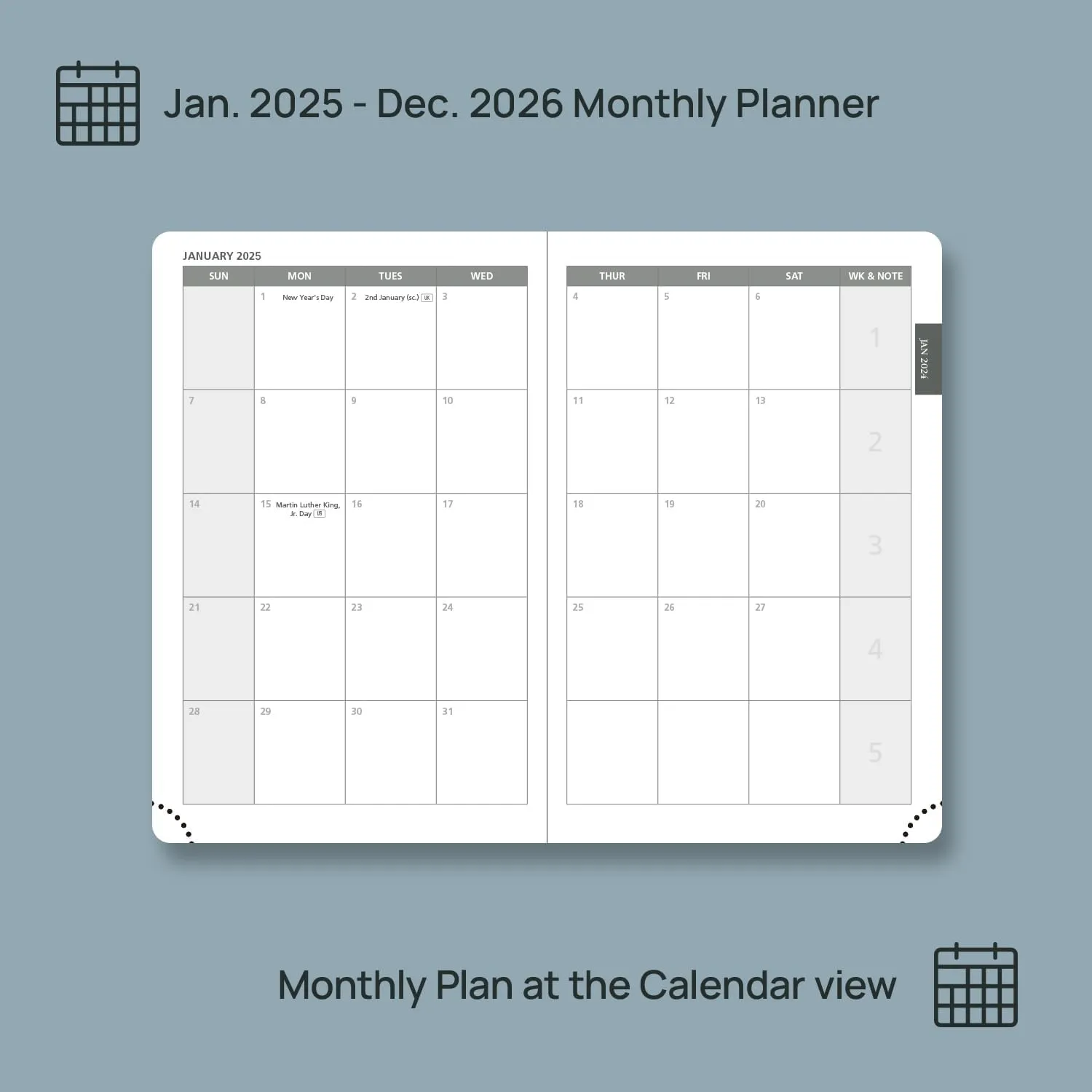 POPRUN Monthly Planner 2025-2026 (Pocket Size-4''x 6.25'' Hard Cover) - 2 Year Pocket Calendar Book for Purse (Jan.2025 - Dec. 2026), 100 GSM Thick Paper - Black