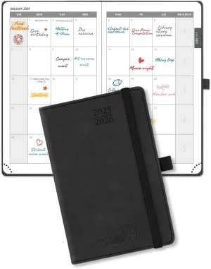 POPRUN Monthly Planner 2025-2026 (Pocket Size-4''x 6.25'' Hard Cover) - 2 Year Pocket Calendar Book for Purse (Jan.2025 - Dec. 2026), 100 GSM Thick Paper - Black