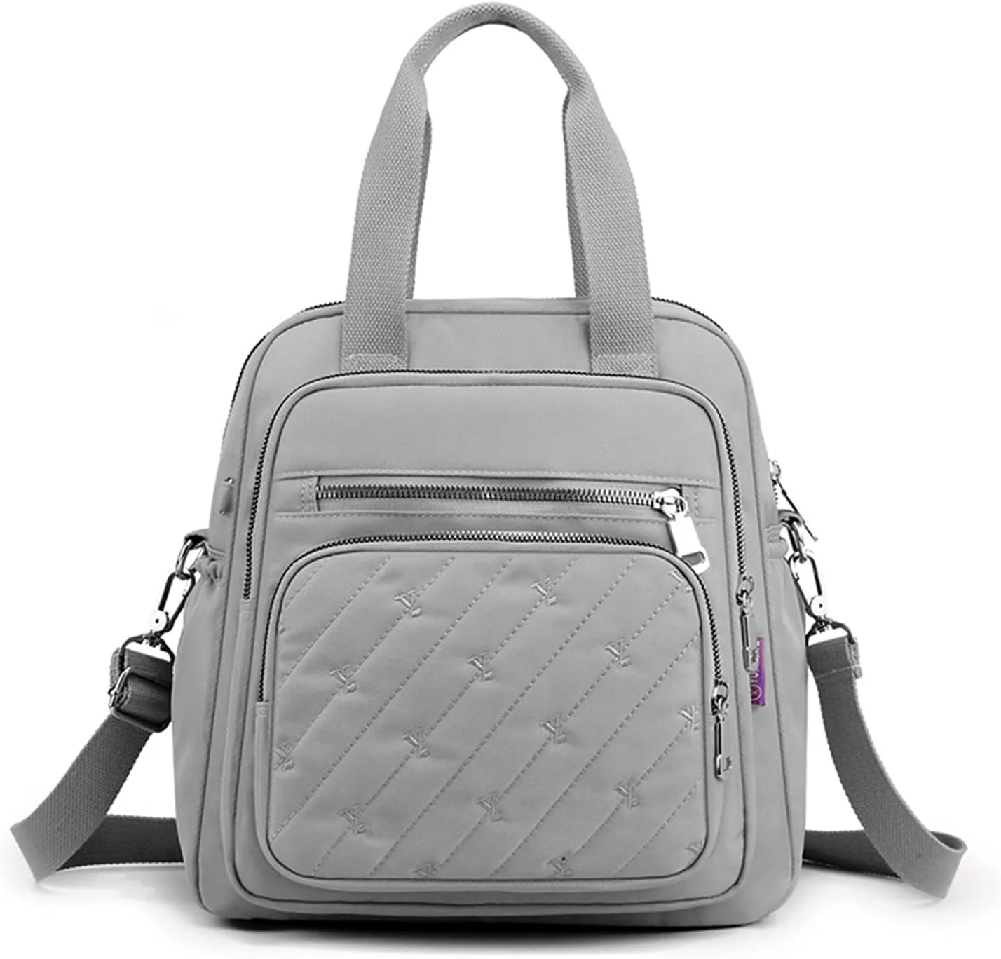 PORRASSO Backpack Fashion Shoulder Bag Women Handbag Rucksack Daypack Nylon Crossbody Bag for Work Travel Daily Use Grey