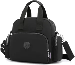 PORRASSO Women Backpack Fashion Shoulder Bag Multifunctional Daypack with USB Charging Port Handbag Nylon Crossbody Bag for Work Travel Dating Black