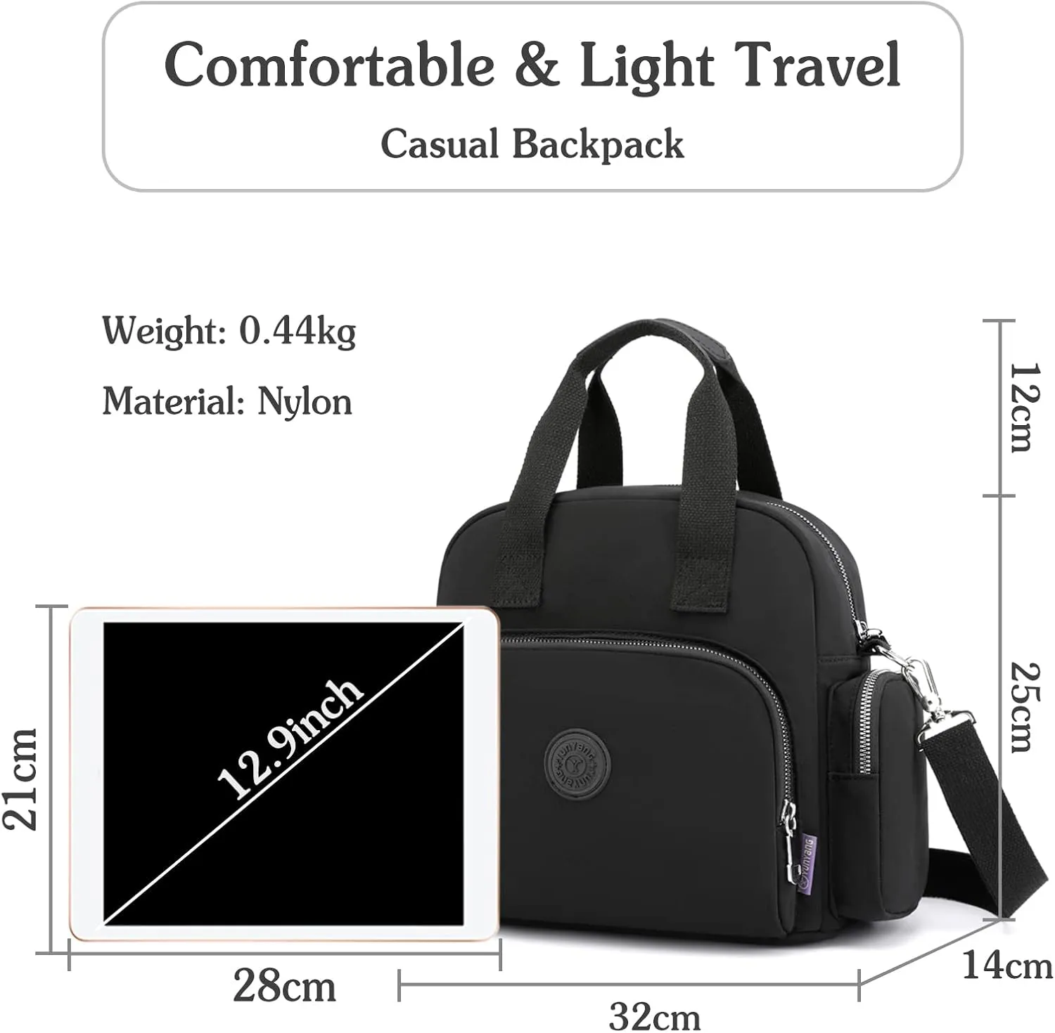 PORRASSO Women Backpack Fashion Shoulder Bag Multifunctional Daypack with USB Charging Port Handbag Nylon Crossbody Bag for Work Travel Dating Black