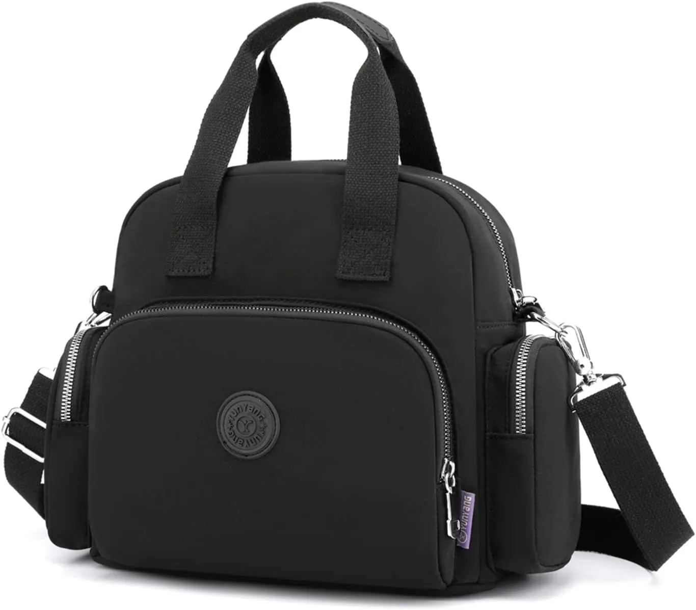 PORRASSO Women Backpack Fashion Shoulder Bag Multifunctional Daypack with USB Charging Port Handbag Nylon Crossbody Bag for Work Travel Dating Black