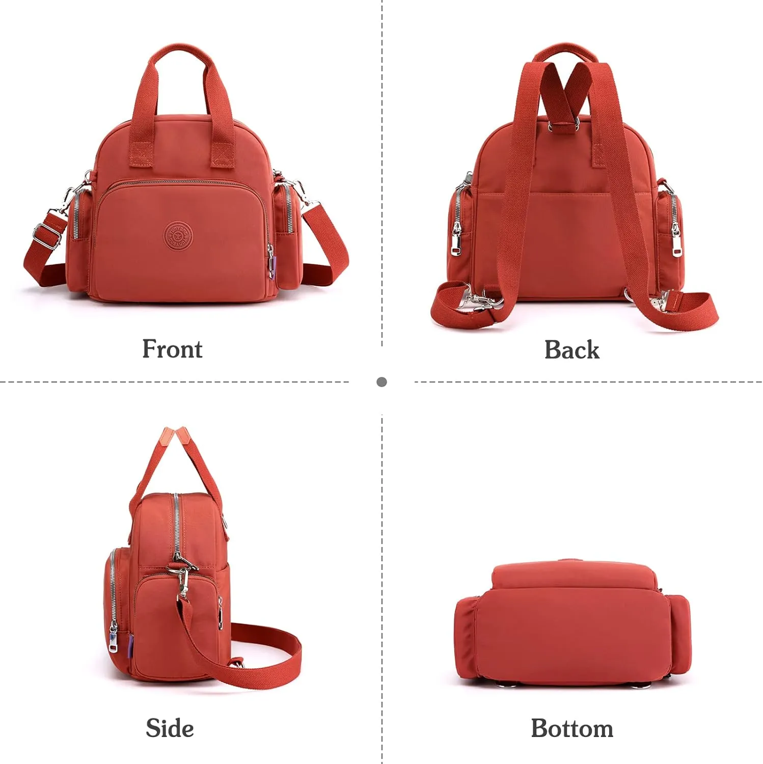 PORRASSO Women Backpack Fashion Shoulder Bag Multifunctional Daypack with USB Charging Port Handbag Nylon Crossbody Bag for Work Travel Dating Black