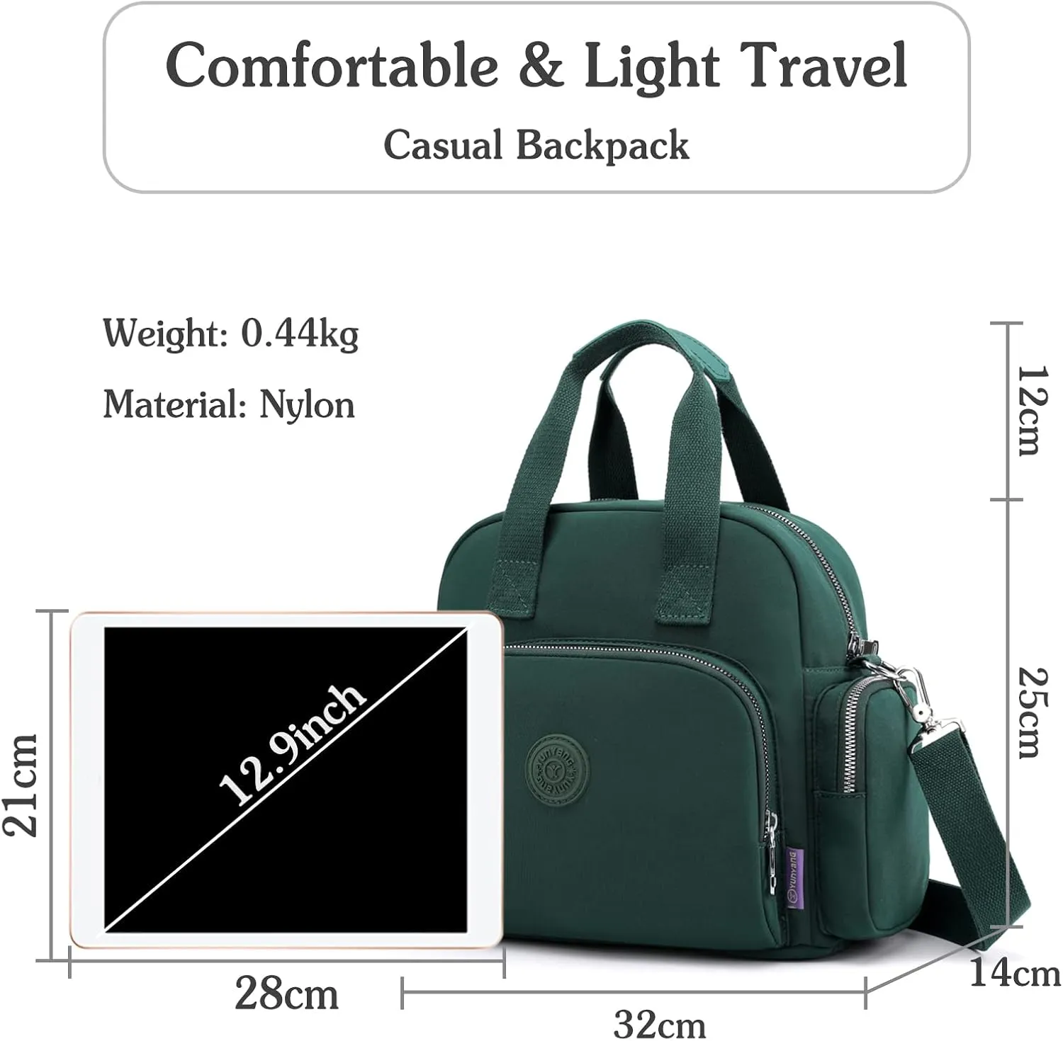PORRASSO Women Backpack Fashion Shoulder Bag Multifunctional Daypack with USB Charging Port Handbag Nylon Crossbody Bag for Work Travel Dating Green
