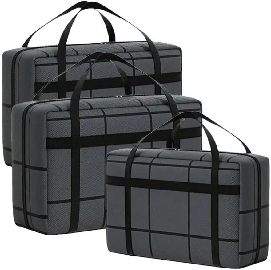 Portable Large Capacity Folding Clothing Storage Bag,Hand-Held Duffel Bag Double Zipper Padded Moisture-Proof Finishing Bag,Non-woven Wardrobe Organizer Moving Bags (M L XL)