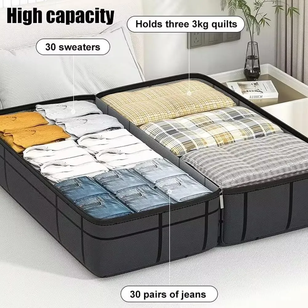 Portable Large Capacity Folding Clothing Storage Bag,Hand-Held Duffel Bag Double Zipper Padded Moisture-Proof Finishing Bag,Non-woven Wardrobe Organizer Moving Bags (M L XL)
