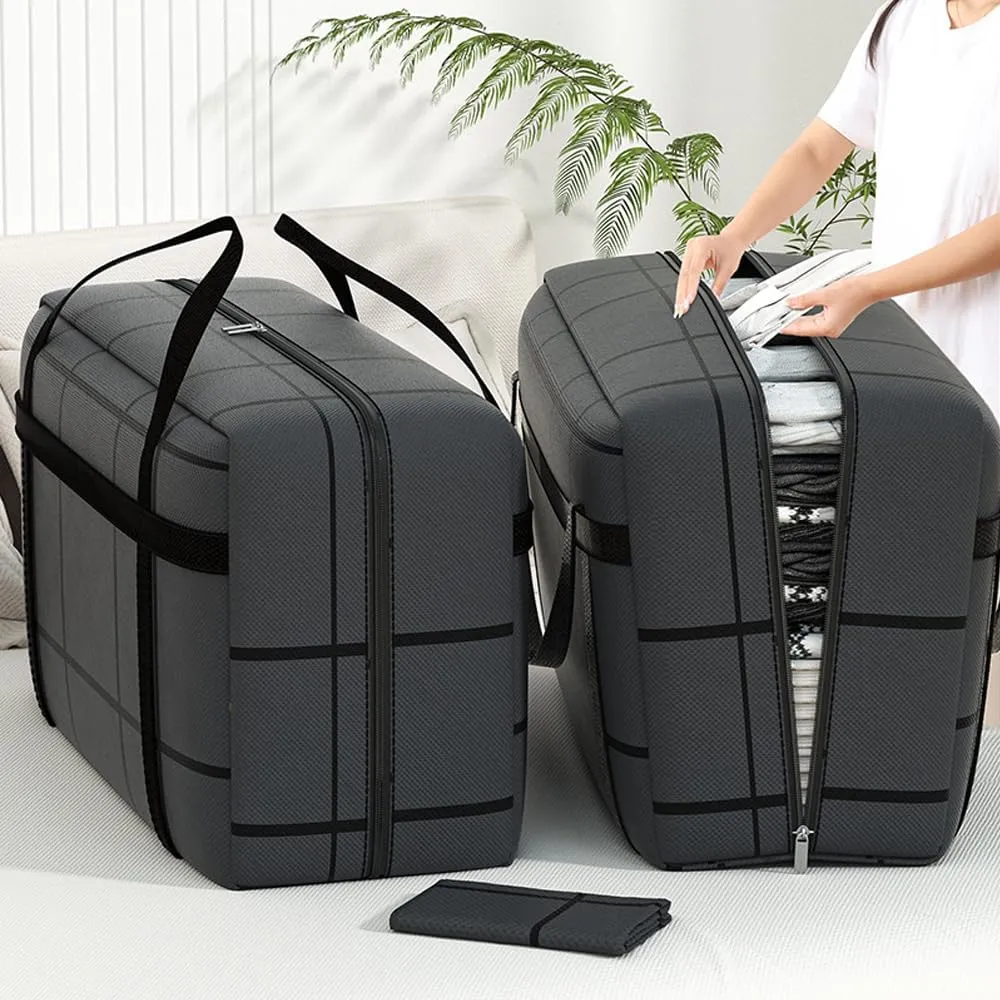 Portable Large Capacity Folding Clothing Storage Bag,Hand-Held Duffel Bag Double Zipper Padded Moisture-Proof Finishing Bag,Non-woven Wardrobe Organizer Moving Bags (M L XL)