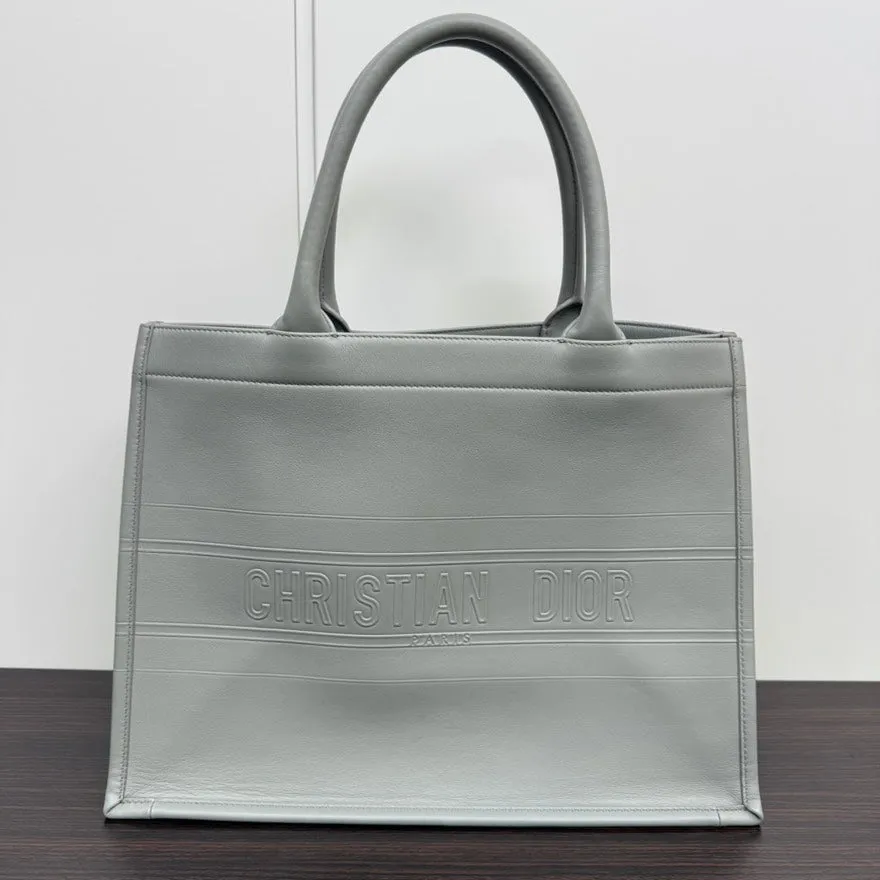 Preloved Dior Leather Book Tote Medium in Gray - Designer Tote Bag