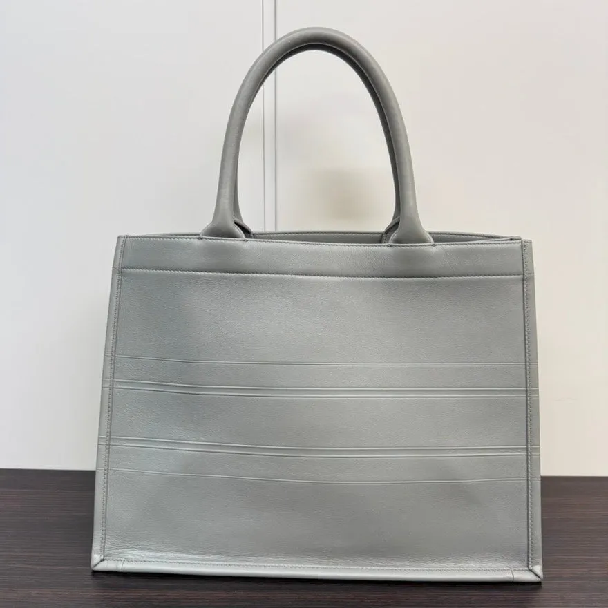 Preloved Dior Leather Book Tote Medium in Gray - Designer Tote Bag