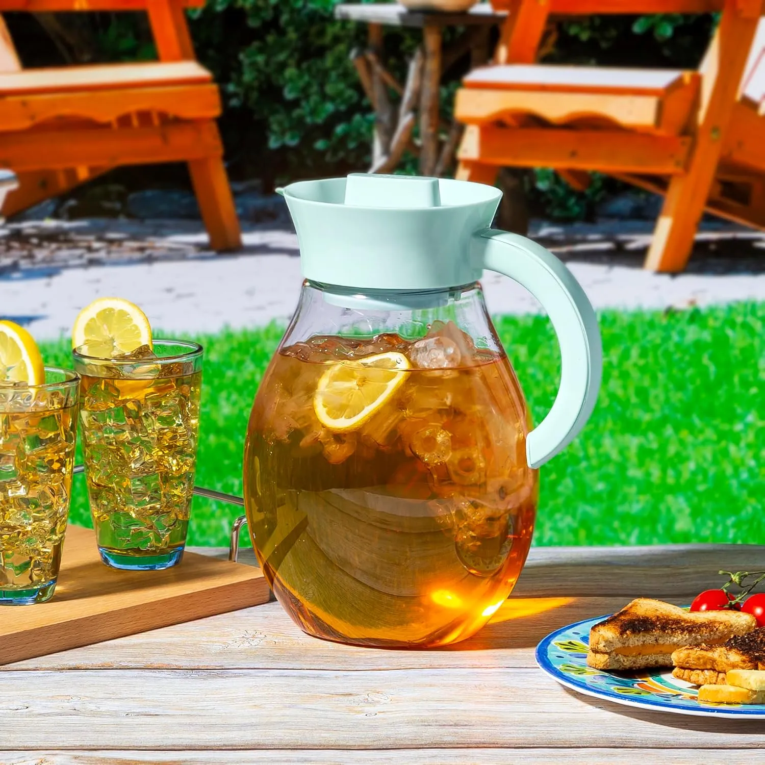 Primula The Big Iced Tea Maker and Infuser, Plastic Beverage Pitcher with Leak Proof, Airtight Lid, Fine Mesh Reusable Filter, Made without BPA, Dishwasher Safe, Aqua