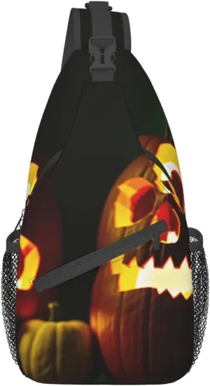 Pumpkin Lamp Print Cross Chest Bag Diagonally,Sling Backpack Fashion Travel Hiking Daypack Crossbody Shoulder Bag For Men Women