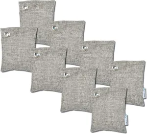 PureGuardian CB100 Bamboo Charcoal Air Purifying Bag, Eco-Friendly, Naturally Absorbs Odors, Excess Moisture and Pollutants, 100g, 8-Pack, Gray