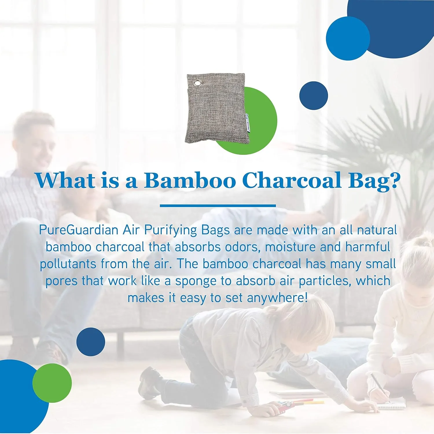 PureGuardian CB100 Bamboo Charcoal Air Purifying Bag, Eco-Friendly, Naturally Absorbs Odors, Excess Moisture and Pollutants, 100g, 8-Pack, Gray