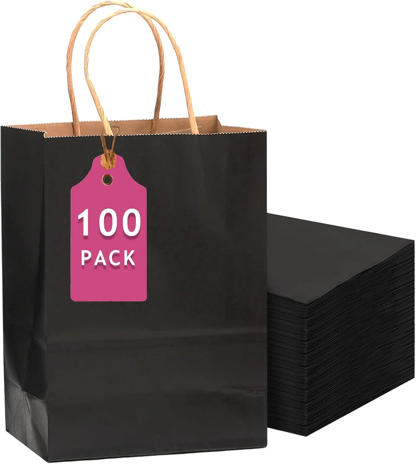 qiqee 100-Packs Black Paper Gift Bags with Handles Bulk 13"×10"×5" Large Size Gift Bags Multiple Uses