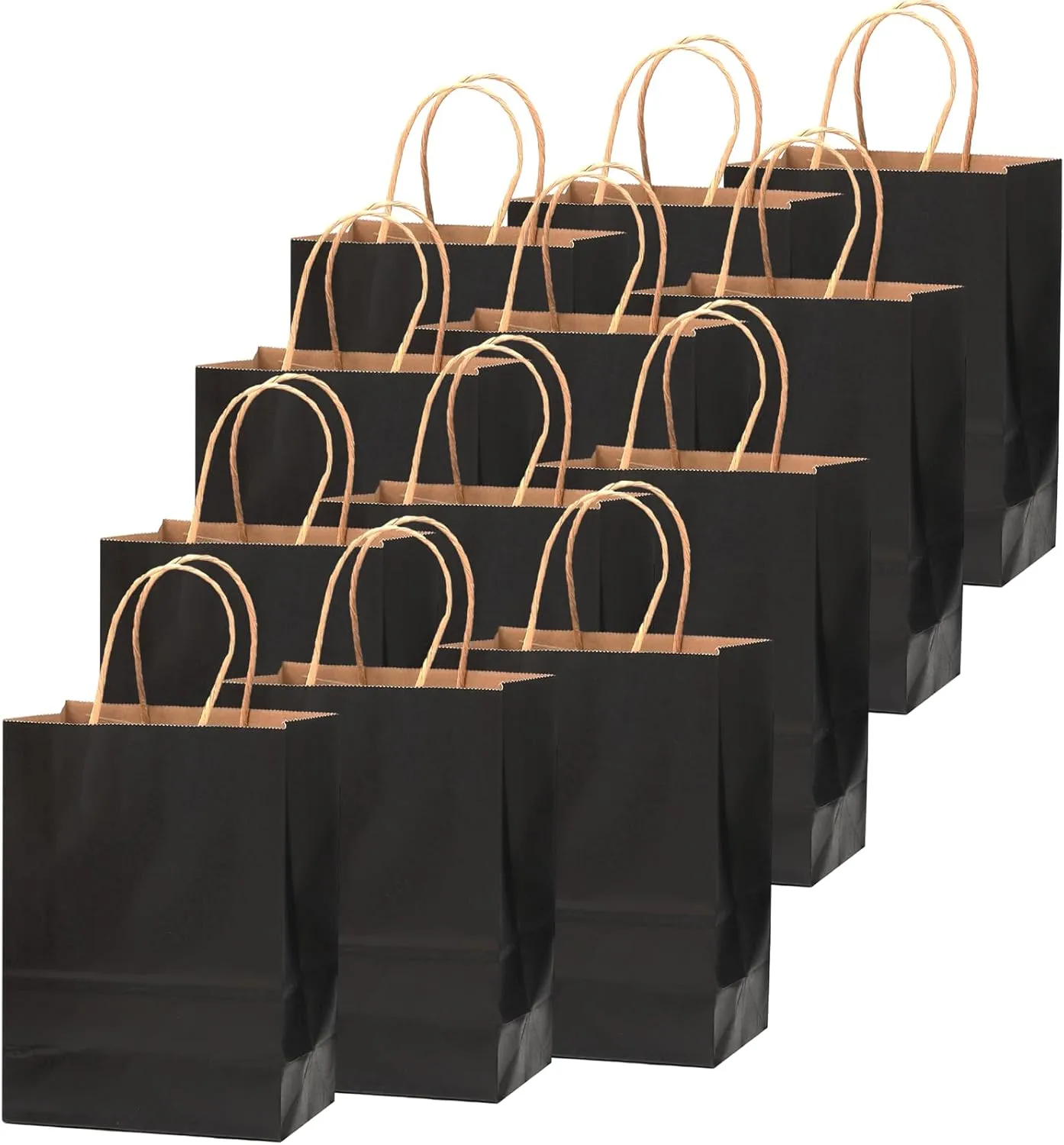 qiqee 100-Packs Black Paper Gift Bags with Handles Bulk 13"×10"×5" Large Size Gift Bags Multiple Uses