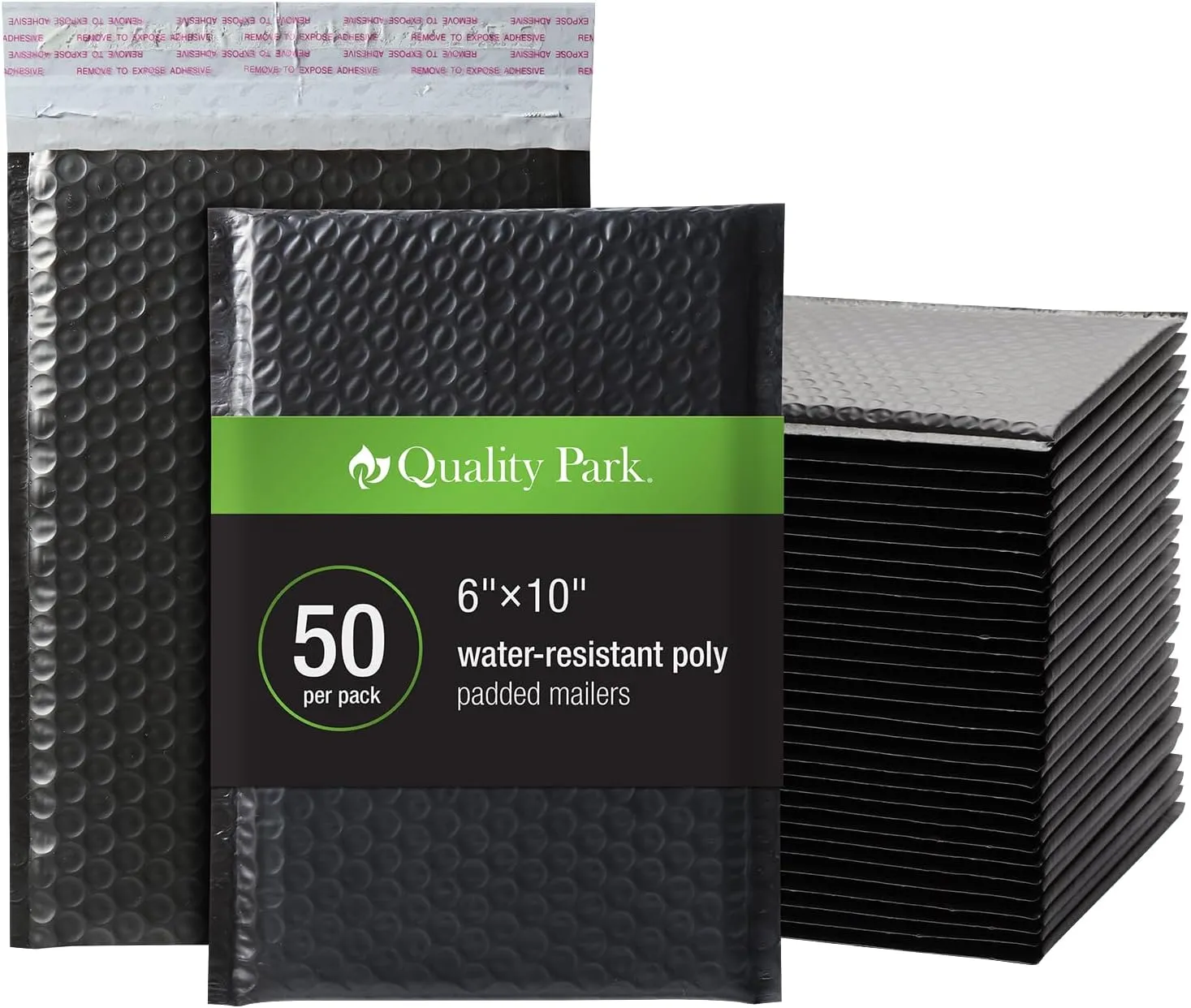 Quality Park Bubble Mailers, 6 x 9, Black Poly Mailers, Padded Envelopes, Shipping Bags, Water Resistant, Self Seal, 50 Per Box (1002351)